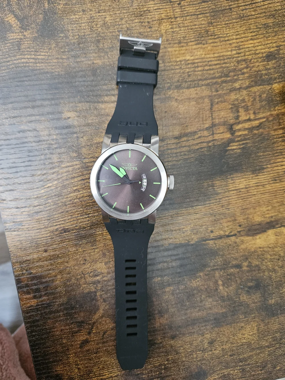 Invicta Men's Black Silicone Strap Watch with Green Accents